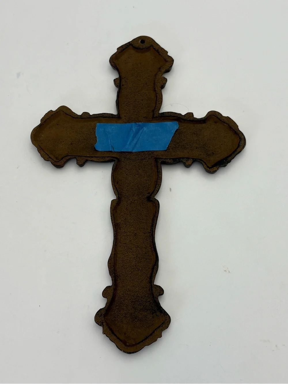 Vintage Ornate Wrought Iron Wall Cross in Rustic Brownish Color
